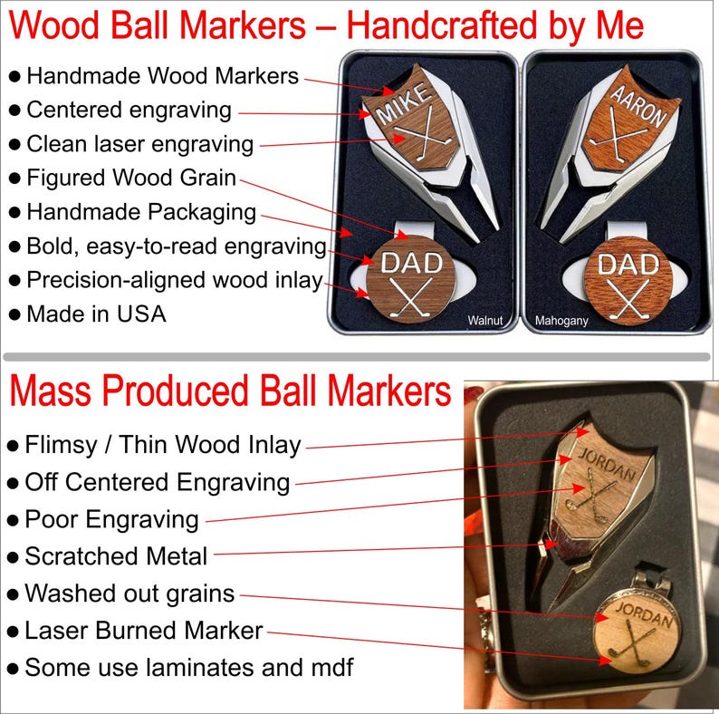 Regalo personalizado para padrinos de boda: marcador de pelota de golf grabado y herramienta para hacer hoyos. imagen 5