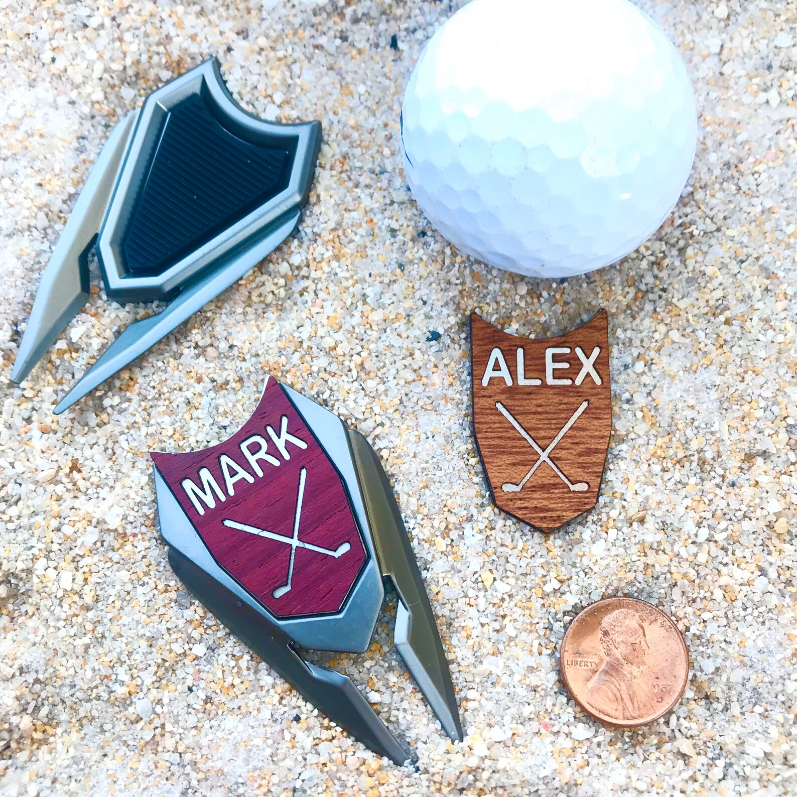 WOOD Golf Ball Marker Divot Tool / Personalized Custom Etsy