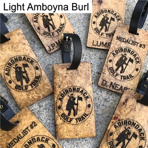 Light Amboyna Burl Wood Golf Bag Tag