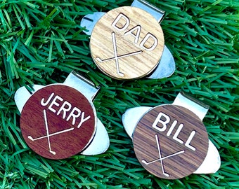 Personalized REAL WOOD Golf Ball Marker Magnetic Hat Clip Custom Engraved Fathers Day Golf gift for Dad Best Man Gifts for Men Him Groomsmen