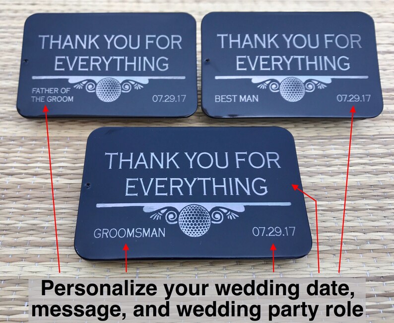 Regalo personalizado para padrinos de boda: marcador de pelota de golf grabado y herramienta para hacer hoyos. imagen 4