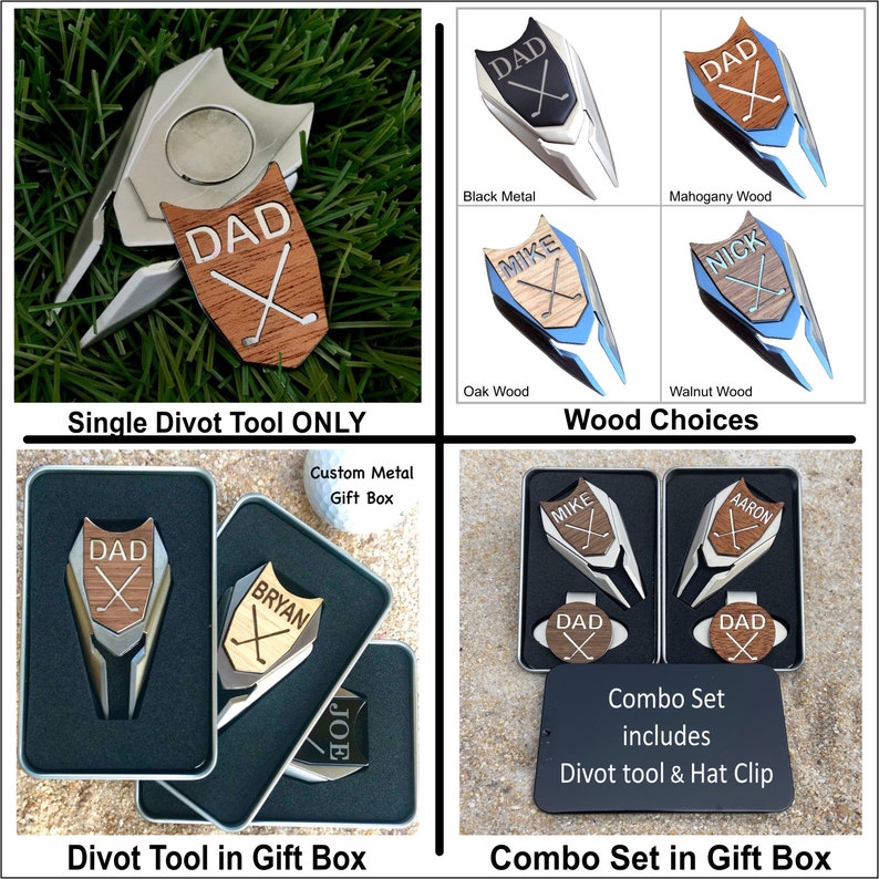 Engraved Wood Golf Ball Marker and Divot Tool