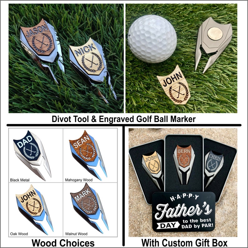 Personalized Golf Ball Marker Gifts for Men / Custom Divot Tool Fathers Day Golfing Gift for Man Dad Best Gifts for Him Groomsmen image 3