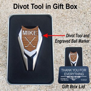 Regalo personalizado para padrinos de boda: marcador de pelota de golf grabado y herramienta para hacer hoyos. SINGLE Divot Tool