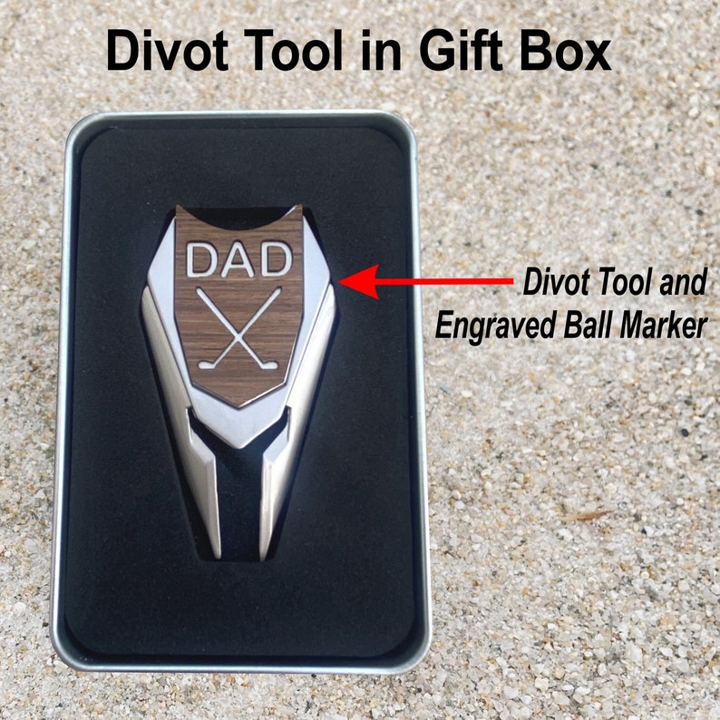 Engraved Walnut Wood Golf Ball Marker and Divot Tool