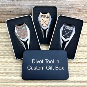Engraved Walnut Wood Golf Ball Marker and Divot Tool in custom gift box