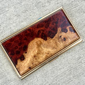 Engraved Amboyna Burl Wood Business Card Case / Personalized Handmade Wood Card Holder Gift for Him Men or Women Graduation Gift Art Deco
