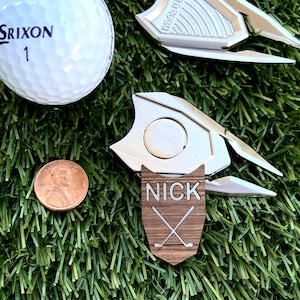 Custom Engraved Walnut Wood Golf Ball Marker and Divot Tool
