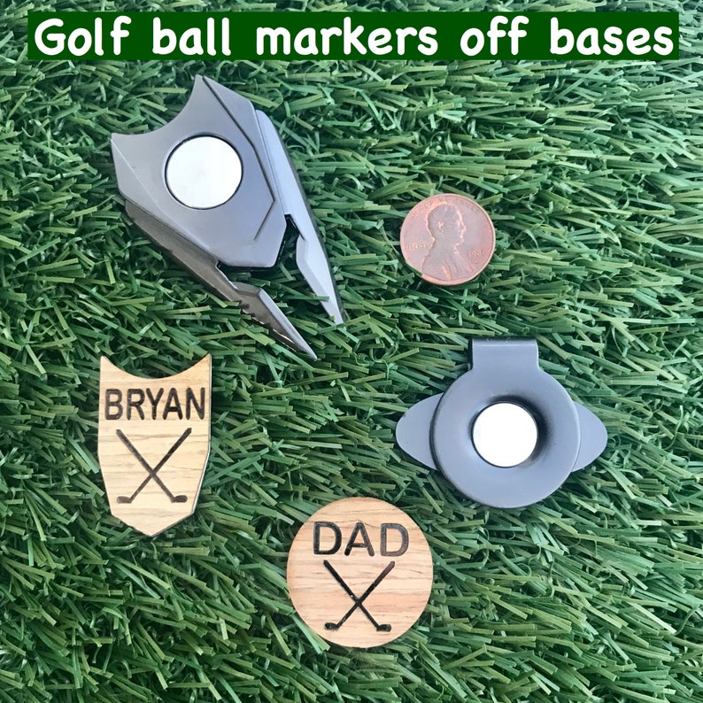 Custom Engraved Oak Wood Golf Ball Marker and Divot Tool and Hat Clip