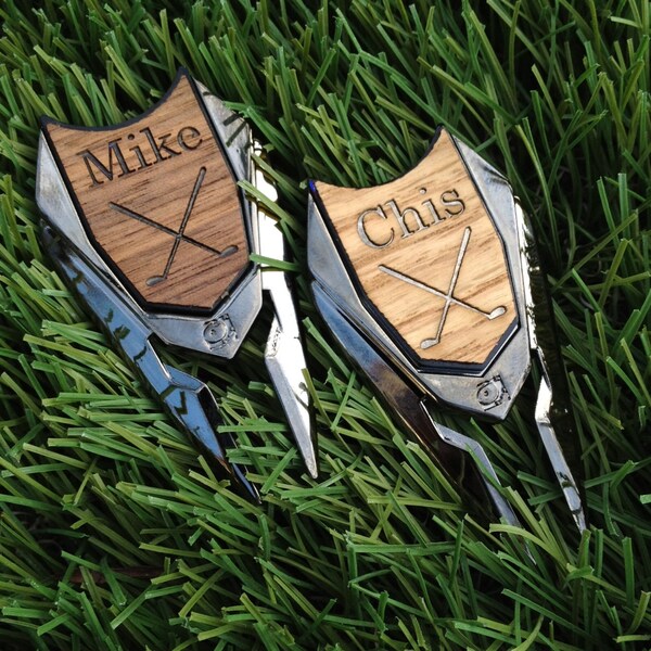 Personalized Wood Golf Ball Marker / Divot Remover - Customized - Free Engraving - listing is for 4 divot tools and tin boxes