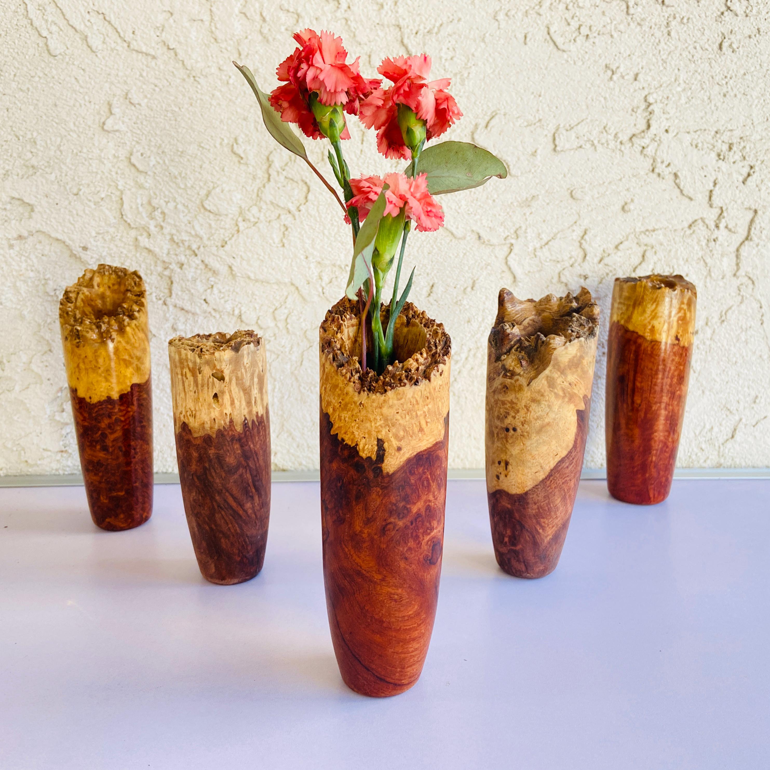 Amboyna Burl Wood Vase | Natural Edge, Fluted Flower Vase - Etsy