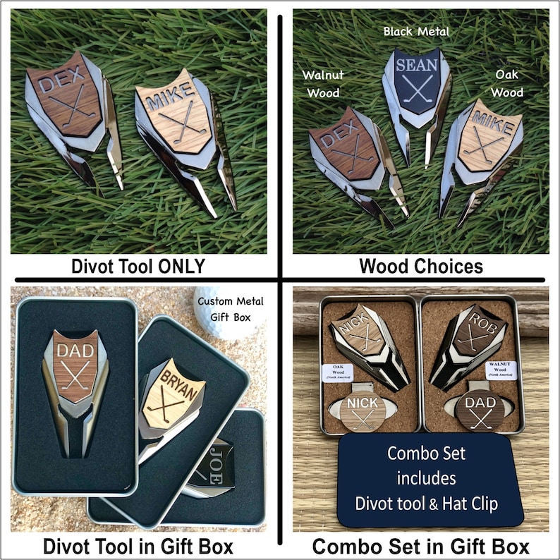 Custom Engraved Wood Golf Ball Marker and Divot Tool