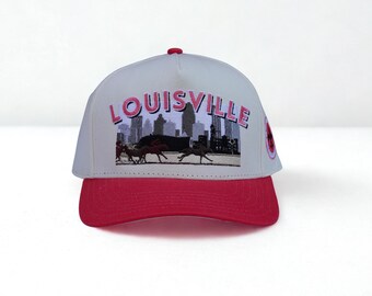 Louisville, KY Embroidered Snapback Hat  |  Cream and Red Colorways with Structured Fit