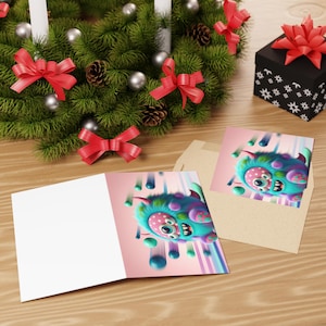 Niedliche Monster Grußkarten, lustige Geburtstagskarten, Dankesnotizen, Kinder-Party-Einladungen, spielerisches Briefpapier-Set