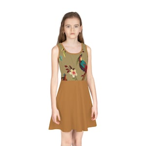 Tropical Floral Girls&#39; Sundress, Summer Dress, Casual Wear, Kids&#39; Party Outfit, Vacation Dress, Birthday Gift