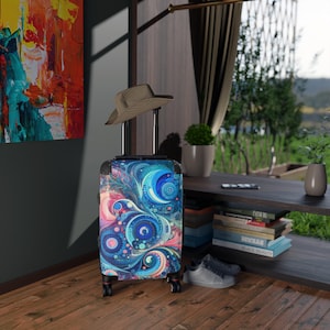 Kleurrijke wervelende koffer - bagage voor reisliefhebbers, handbagage voor avontuur, levendig ontwerp voor uitjes, cadeau voor zwervers