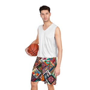 Quilt-Inspired Basketball Shorts: Vintage Patchwork Athletic Wear