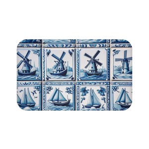 Nautical Bath Mat, Coastal Home Decor, Nautical Decor, Blue and White Bath Accessory, Boat Lover Gift, Beach House Mat, Maritime Themed Mat
