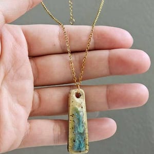 Handmade Ceramic Pendant Necklace • Boho Artisan Jewelry with Earthy Glaze on Gold Chain, Hypoallergenic • Unique Gift for Her
