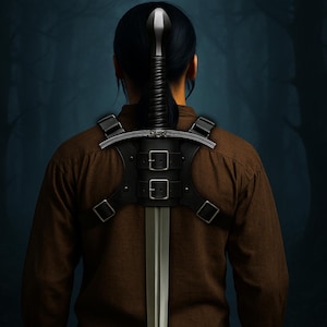 LARP Sword Holder for Back Sword Frog, Leather Sword Harness for Comic Con Cosplayer(Captain America Style)-Medieval Renaissance Faire Gear