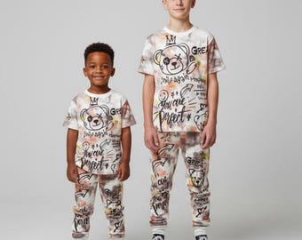 Kids' Graffiti Teddy Bear Jogger Set | Streetwear Activewear | Winter Edition