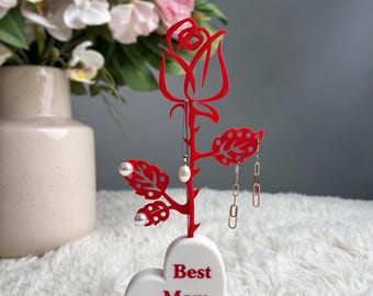 3D Printed "Best Mom Ever" Rose Jewelry Organizer | Unique Earring & Necklace Stand | Mother’s Day Gift for Mom | Vanity Decor