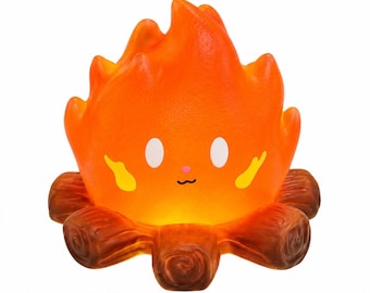 Campfire Night Light – Cute Kawaii LED Bonfire Lamp with Log Base, Battery Included, Kids Room Decor, Cozy Desk Light, Novelty Gift