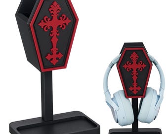 Headphone Stand for Desk, Gaming Headset Stand with Desk Organizer, Goth Headphone Holder for AirPods Max, Sony, Bose, Beats and More