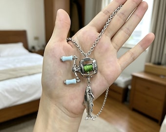 Mini Baitcasting Fishing Reel Necklace | Functional Rotatable Handle | Fisherman Gift for Him | Fishing Enthusiast Jewelry