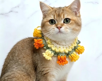 Handmade Crochet Floral Cat Collar, Adjustable Knitted Pet Neckwear, Soft Collar for Kittens & Small Dogs, Cute Flower Pet Accessory