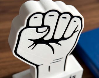 Career Motivational Gift Set: Raised Fist Desk Sign & YES Keychain, 3D Printed Desktop Accessory for Coworkers, Graduates, New Employees