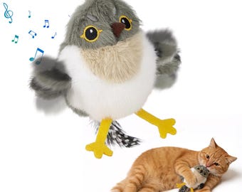 Cat Toys Flapping Bird, Lifelike Chirp Tweet, Rechargeable Touch Activated Kitten Toy Interactive Cat Toys for Indoor Cats, Catnip Toys