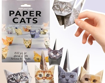 DIY Origami Paper Cat Kit 50 Sheets Pre Printed Cat Pattern Paper Easy Fold Craft Kit Desk Home Decor Gift for Cat Lovers