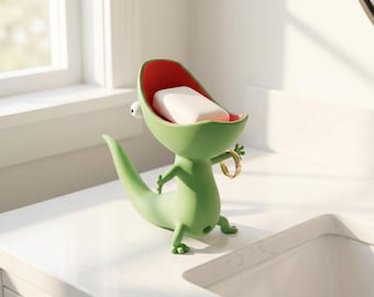 Jabonera con forma de lagarto, jaboneras divertidas para el baño, soporte para esponjas bonito para el fregadero de la cocina, bandeja para jabón de platos, regalo divertido