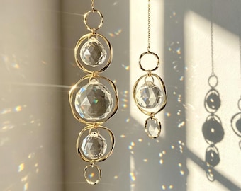 Gold Sun Catcher, Spiral Hoop Rainbow Window Hanger 20/30mm Aura Rainbow Window Decor