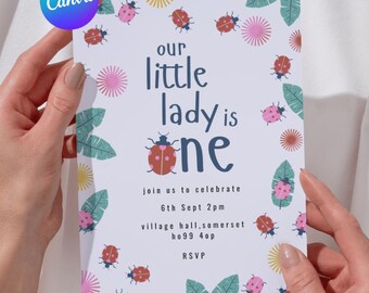 Ladybug Birthday Invitation Printable | Editable Ladybird Party Invite for Girls | Instant Download | Bug Theme Garden Party Invite
