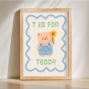 T es para arte de pared imprimible de osito de peluche / Impresión de osito de peluche para guardería / Póster de osito de peluche para guardería / Descarga digital, Decoración de pared de niño oso, Póster de habitación