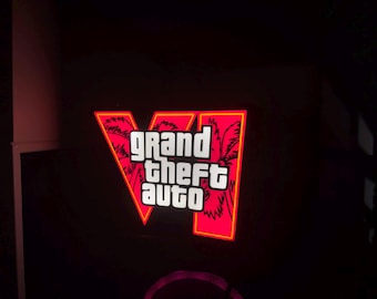 GTA 6 LED Lamp, Grand Theft Auto 6 Lightbox, USB Powered Gaming Room Decor Sign