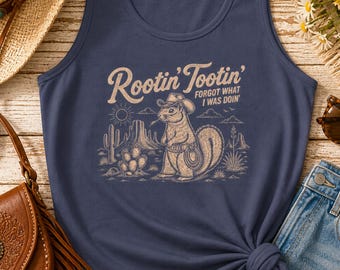 Rootin' Tootin' Forgot What I Was Doin' Squirrel Tank Top | Comfort Colors Cute Western Summer Tanks | ADHD Humor Tee | Funny Cowboy Shirts