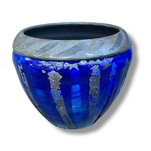 Raku Pottery in Cobalt Blue and Black Stripes