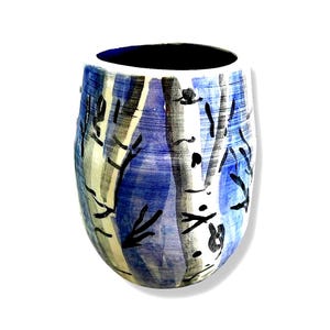 Aspen Trees on Blue Vase/Ceramic
