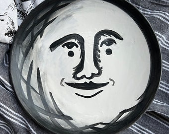 Man in the Moon Plate in Black and White