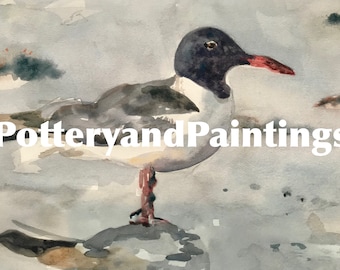 Seagull on the Beach in Grays Artist Print from my Watercolor Painting/9x14"/Custom Sizes Available