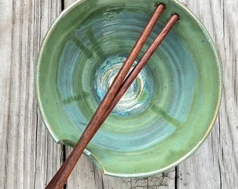 Ramen, Rice, or Noodle Bowl in Spring Green Glaze/Stoneware Pottery