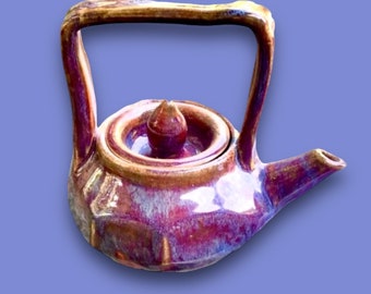 Teapot for One in layers of Rust, Pink and Blue Glaze-Great Tea Lover Gift!