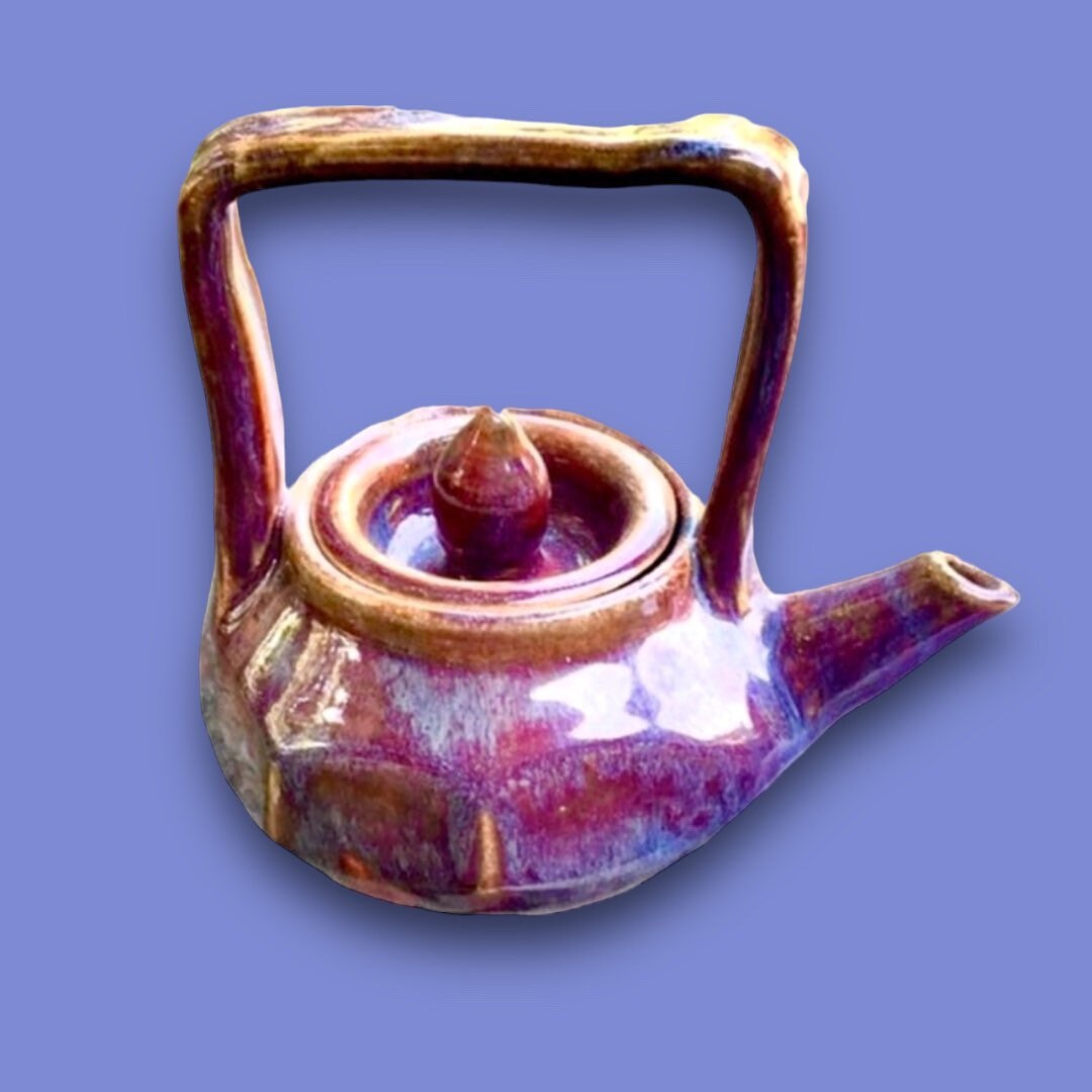 Teapot for One in Layers of Rust, Pink and Blue Glazegreat Tea Lover