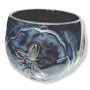 Stoneware Pottery Tumbler in Black & Deep Marime Blue