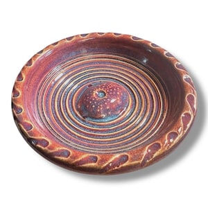 Trinket or Ring Dish with Sculpted Sea Urchin in Pink & Blue Glazes