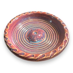 Pink and Blue Ring or Trinket Pottery Dish with Sculpted Sea Urchin in the Center