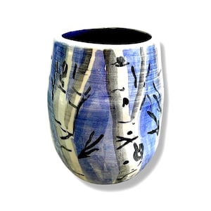 Aspen Trees in the Snow with Blue Background/Vase or Kitchen Crock